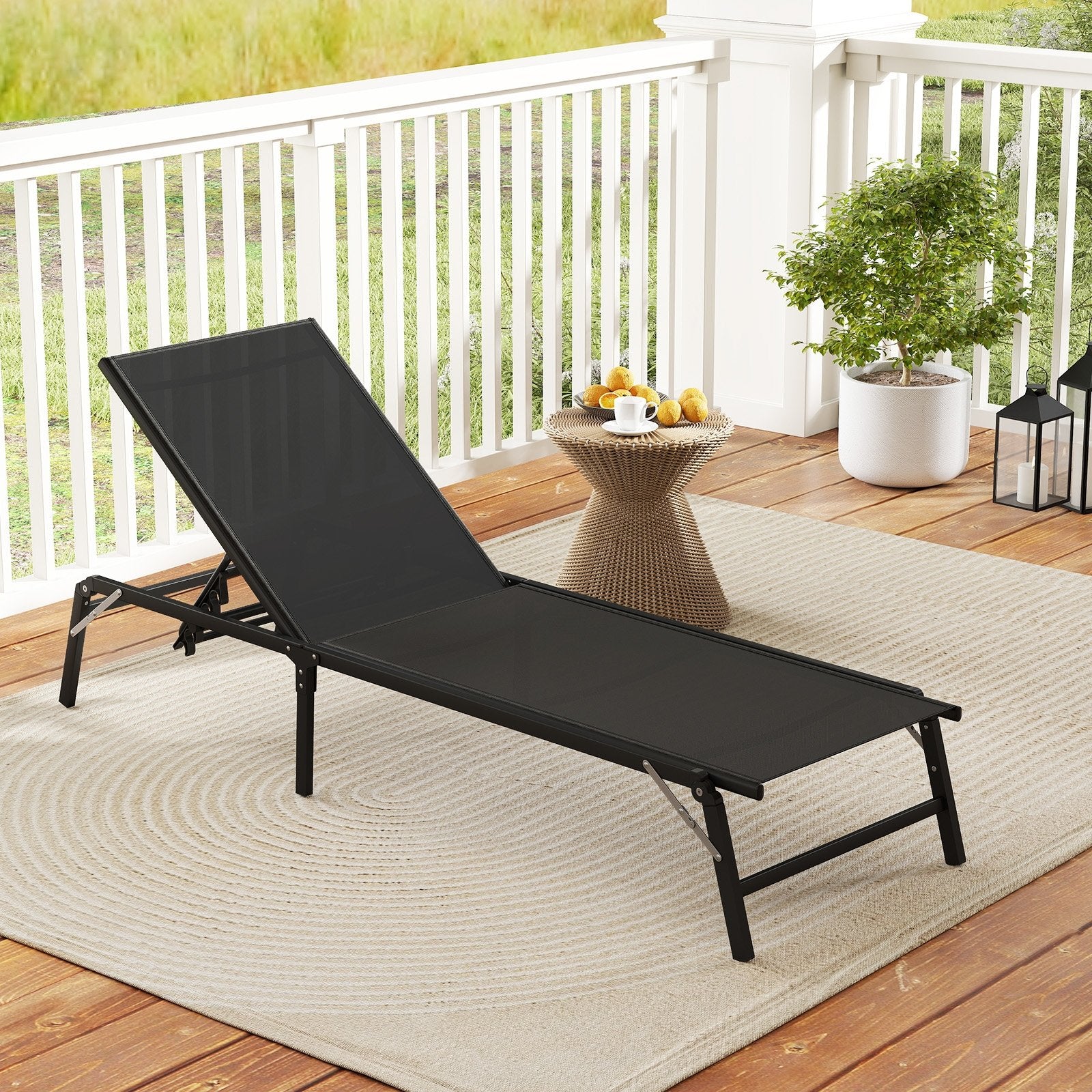 Chaise Lounge Chair Set of 2 Foldable Patio Lounge Chairs, Black Outdoor Chaise Lounges at Gallery Canada