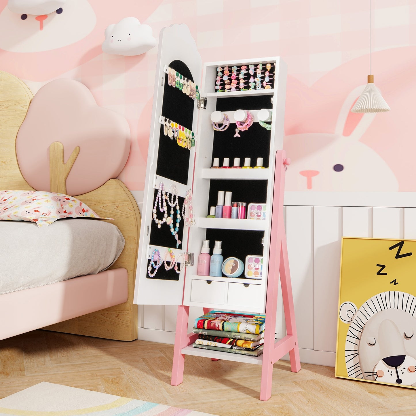 Kids Jewelry Organizer with Full Length Mirror Drawers and Storage Shelves, White Kids Vanities at Gallery Canada