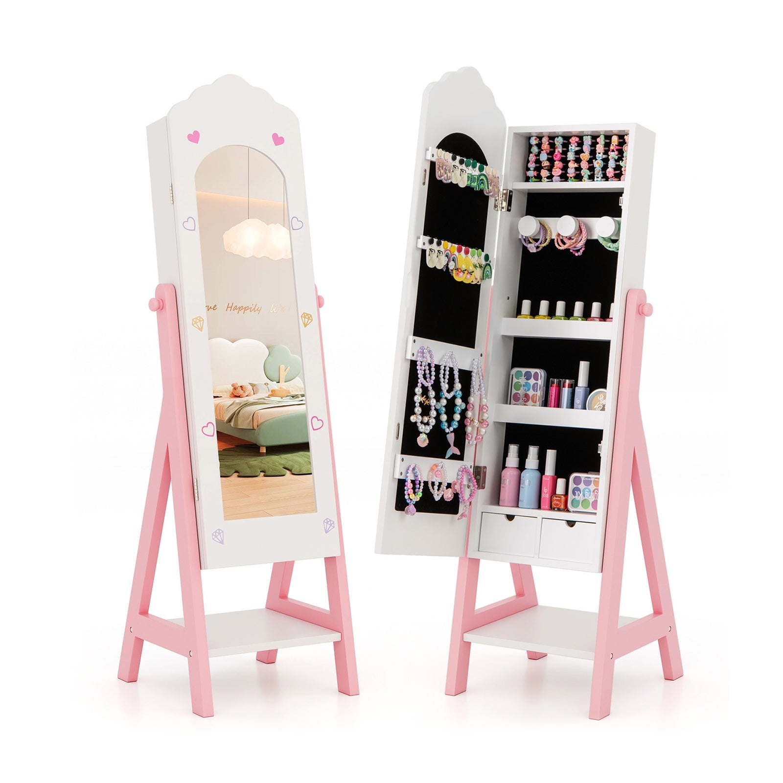Kids Jewelry Organizer with Full Length Mirror Drawers and Storage Shelves, White Kids Vanities at Gallery Canada