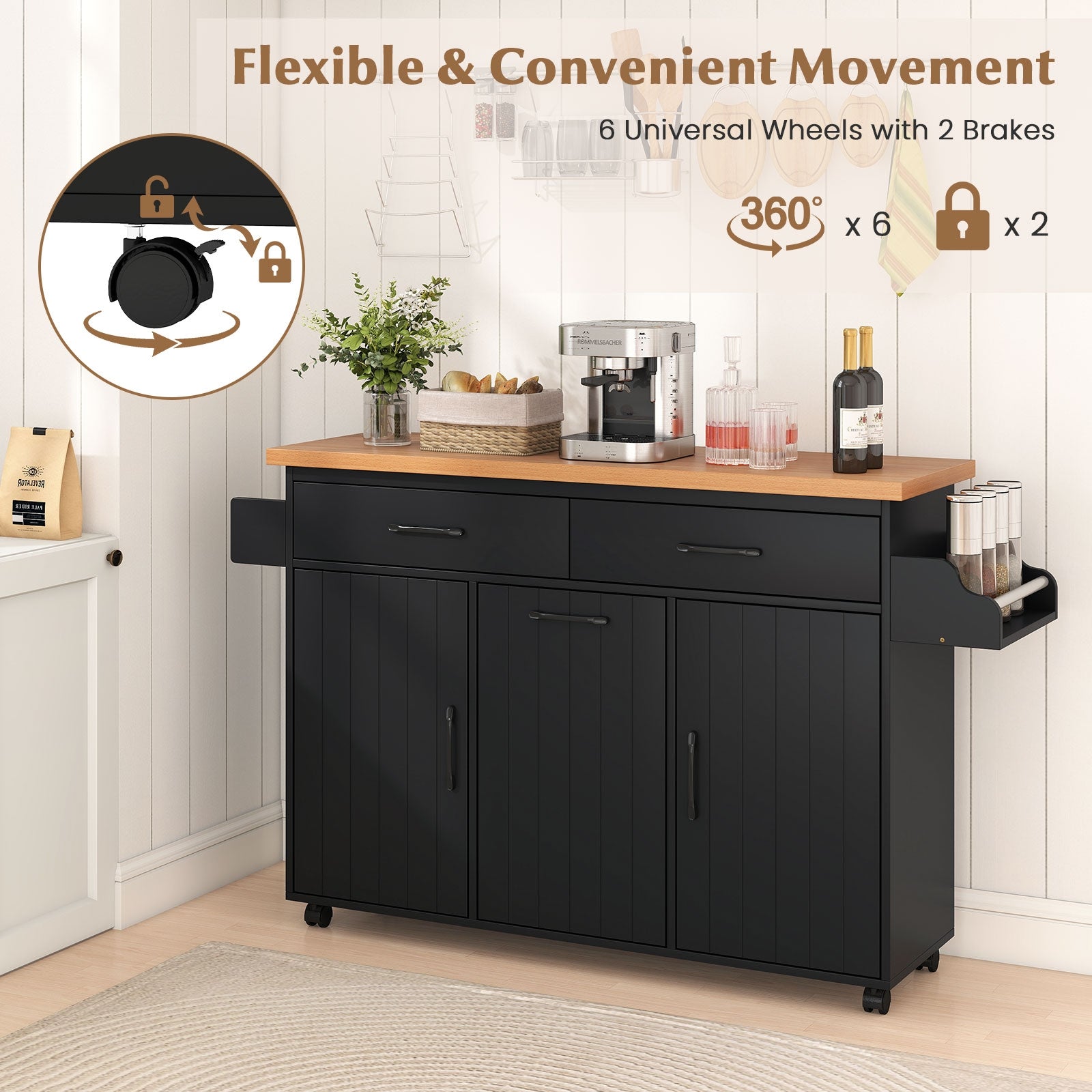 Mobile Kitchen Island Table with Trash Bag Storage for Dining Room, Black Kitchen Islands & Carts at Gallery Canada