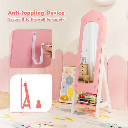 Kids Jewelry Organizer with Full Length Mirror Drawers and Storage Shelves, Pink Kids Vanities at Gallery Canada