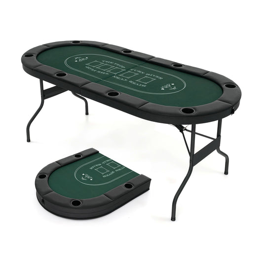72 Inch Foldable Poker Table, 8 Players, Portable Oval Card Game Table, Green Game Room Green at Gallery Canada