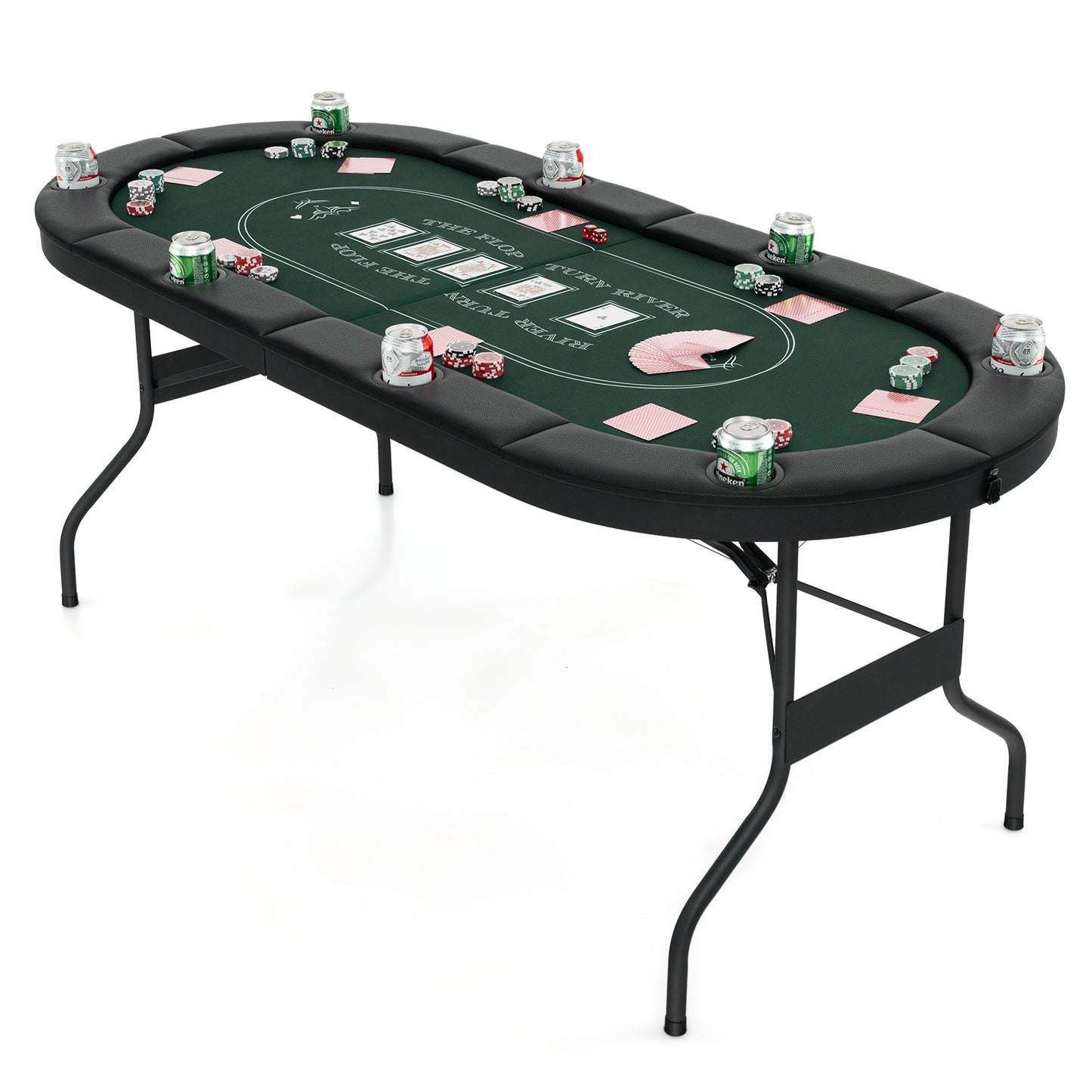 72 Inch Foldable Poker Table for 8 Players Portable Oval Card Board Game Table, Green Game Room at Gallery Canada