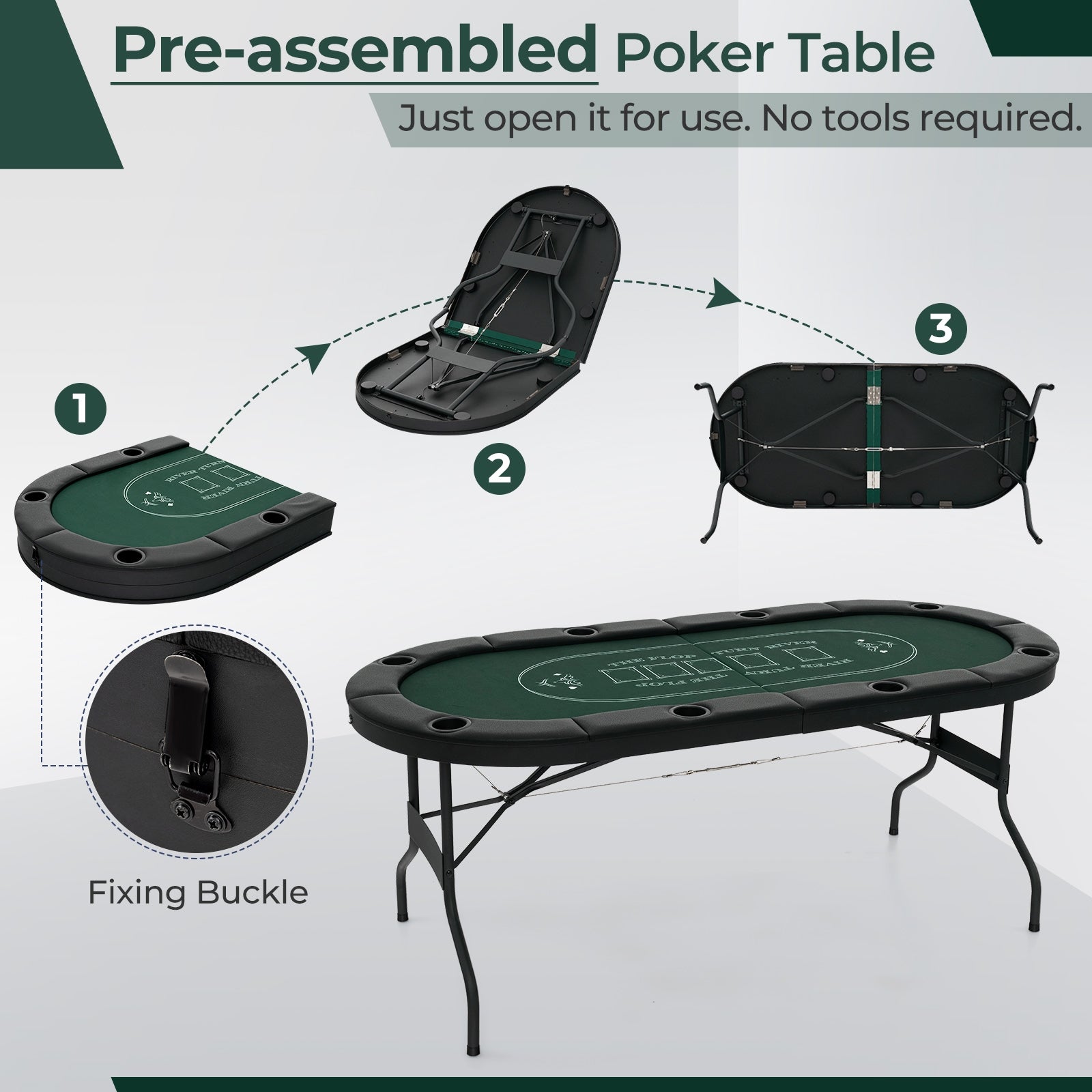 72 Inch Foldable Poker Table for 8 Players Portable Oval Card Board Game Table, Green Game Room at Gallery Canada