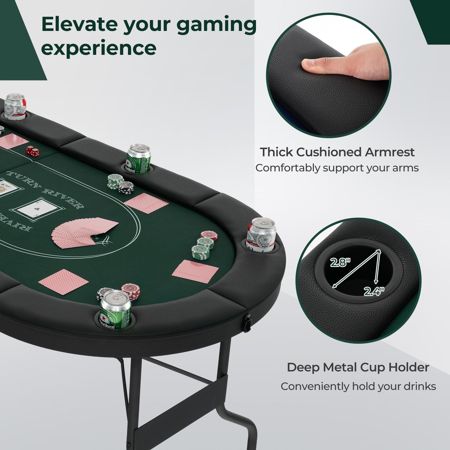 72 Inch Foldable Poker Table for 8 Players Portable Oval Card Board Game Table, Green Game Room at Gallery Canada