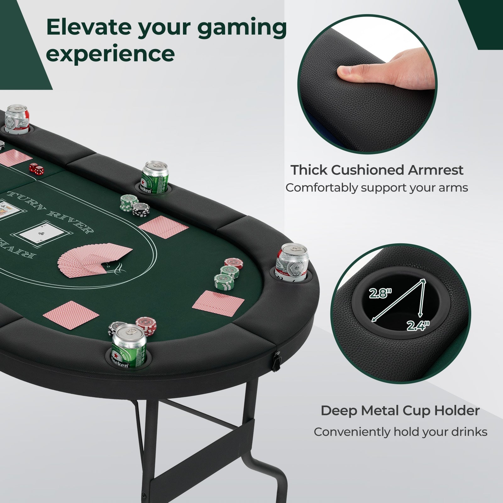 72 Inch Foldable Poker Table for 8 Players Portable Oval Card Board Game Table, Green Game Room at Gallery Canada