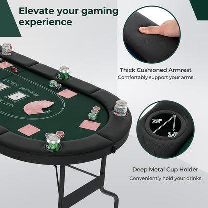 72 Inch Foldable Poker Table for 8 Players Portable Oval Card Board Game Table, Green Game Room at Gallery Canada