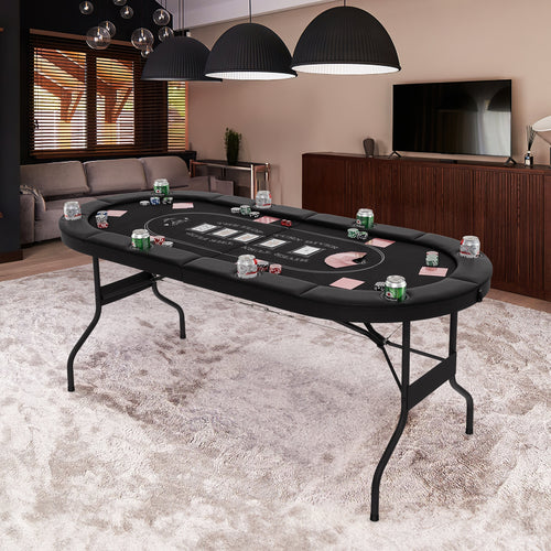 72 Inch Foldable Poker Table for 8 Players Portable Oval Card Board Game Table, Black