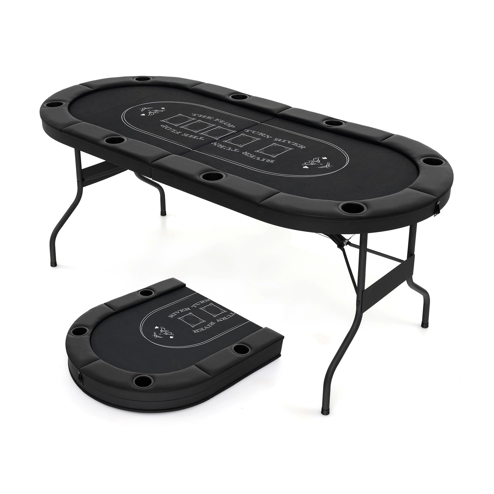 72 Inch Foldable Poker Table, 8 Player Portable Oval Card Game, Black Game Room at Gallery Canada