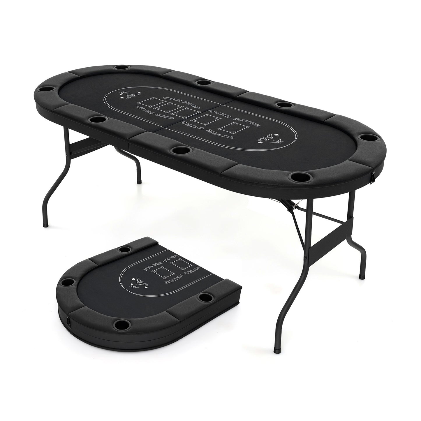 72 Inch Foldable Poker Table, 8 Player Portable Oval Card Game, Black Game Room at Gallery Canada