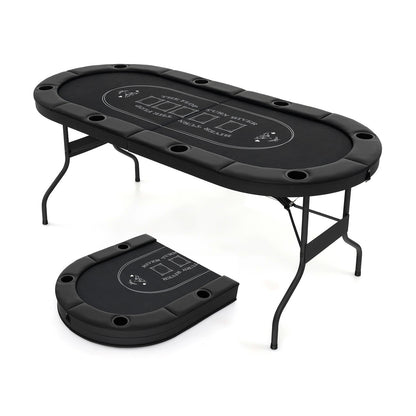 72 Inch Foldable Poker Table, 8 Player Portable Oval Card Game, Black Game Room at Gallery Canada