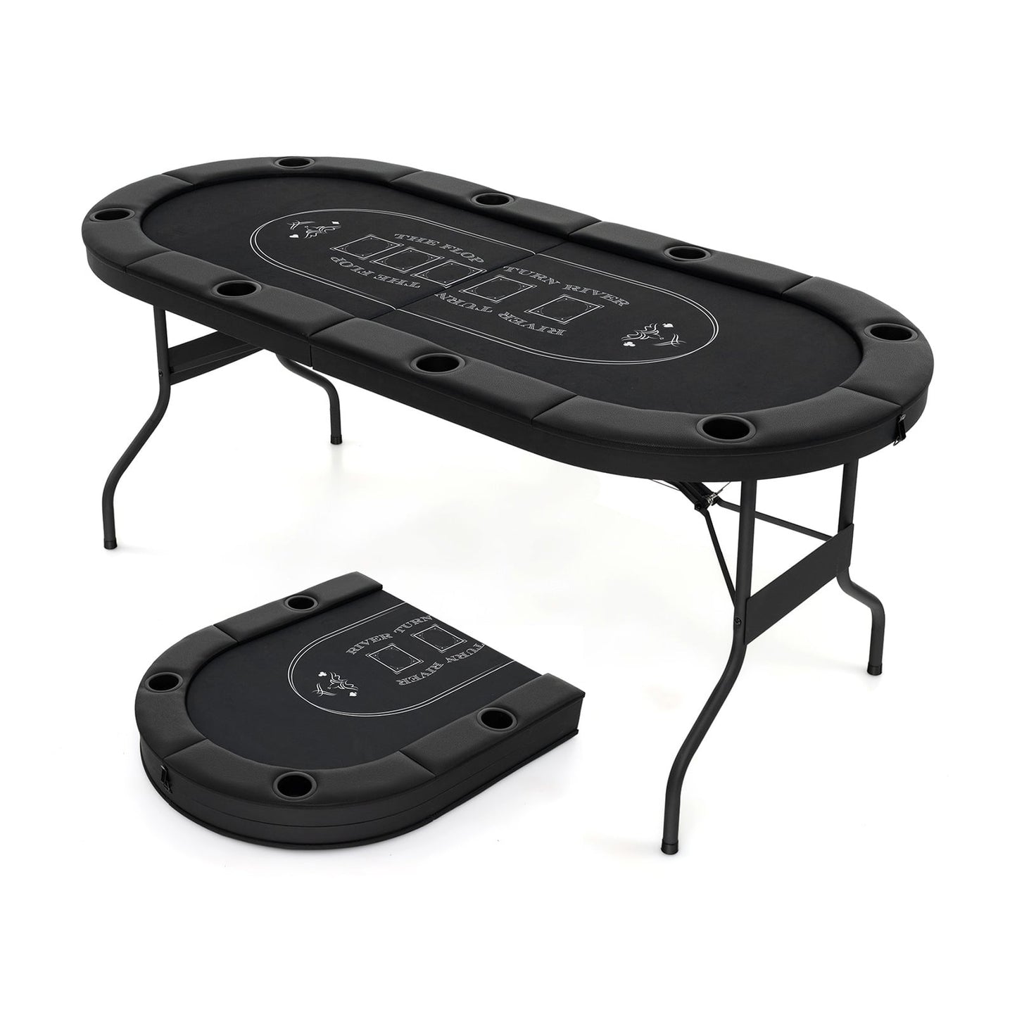 72 Inch Foldable Poker Table, 8 Player Portable Oval Card Game, Black Game Room Black at Gallery Canada