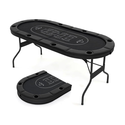 72 Inch Foldable Poker Table, 8 Player Portable Oval Card Game, Black Game Room Black at Gallery Canada