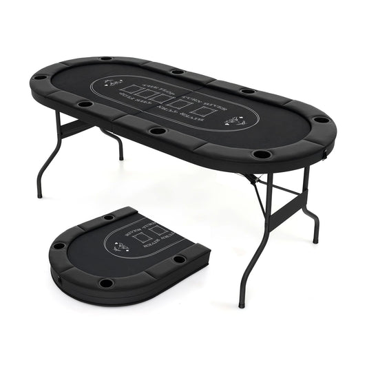 72 Inch Foldable Poker Table, 8 Player Portable Oval Card Game, Black Game Room Black at Gallery Canada