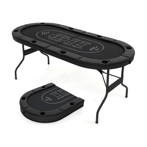 72 Inch Foldable Poker Table for 8 Players Portable Oval Card Board Game Table, Black