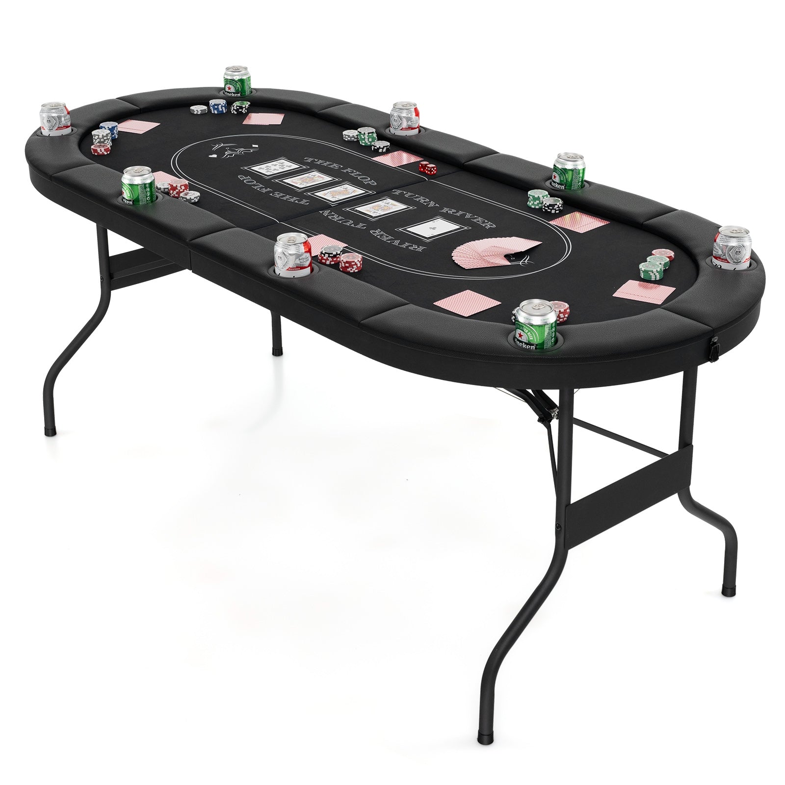 72 Inch Foldable Poker Table for 8 Players Portable Oval Card Board Game Table, Black Game Room at Gallery Canada