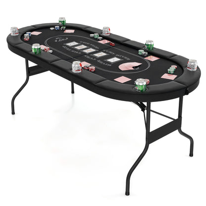 72 Inch Foldable Poker Table for 8 Players Portable Oval Card Board Game Table, Black Game Room at Gallery Canada