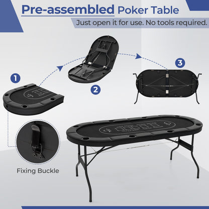 72 Inch Foldable Poker Table for 8 Players Portable Oval Card Board Game Table, Black Game Room at Gallery Canada