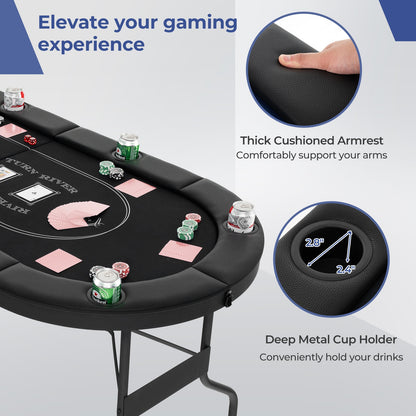 72 Inch Foldable Poker Table for 8 Players Portable Oval Card Board Game Table, Black Game Room at Gallery Canada