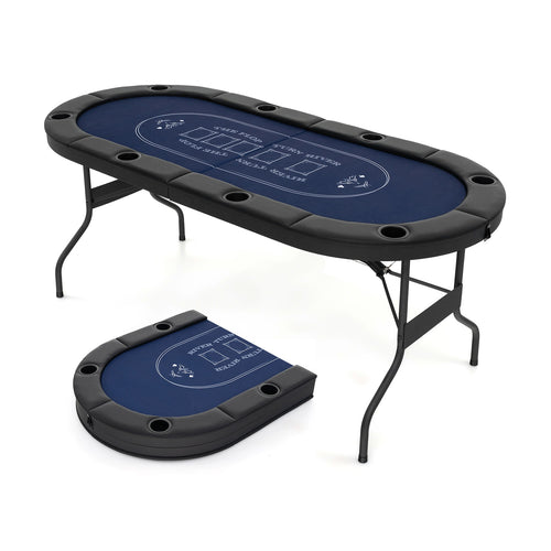 72 Inch Foldable Poker Table for 8 Players Portable Oval Card Board Game Table, Blue