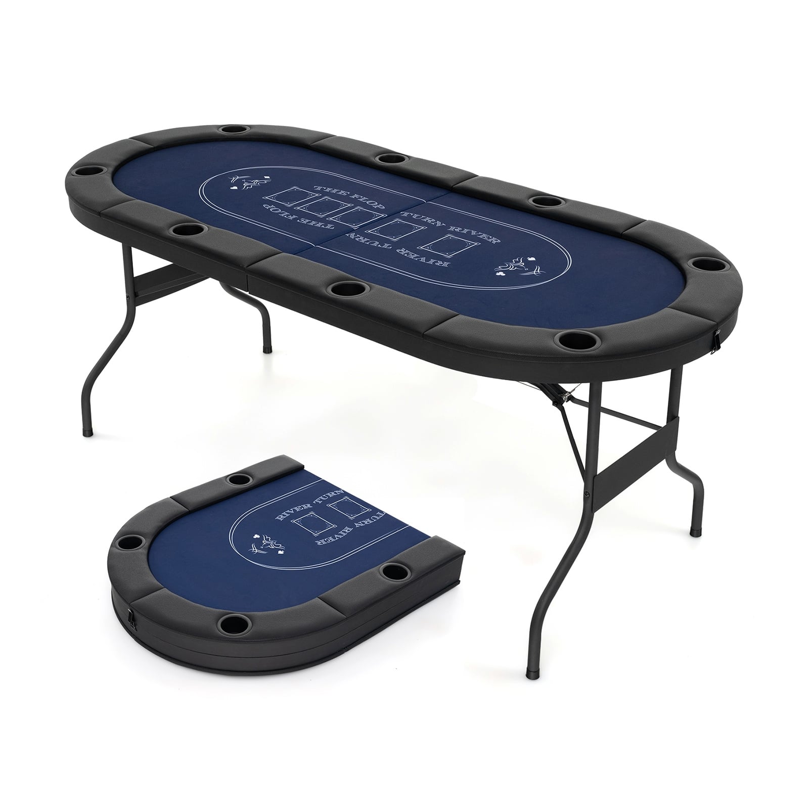 72 Inch Foldable Poker Table, 8 Player Portable Oval Card Game, Blue Game Room at Gallery Canada
