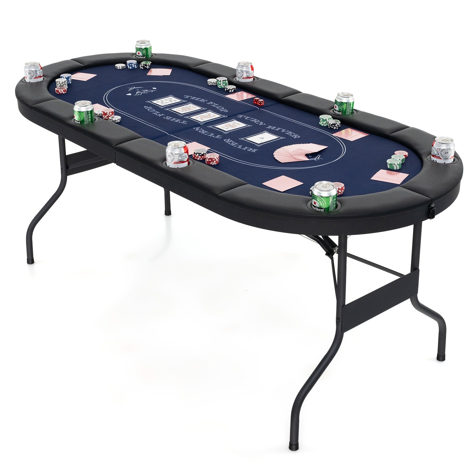 72 Inch Foldable Poker Table for 8 Players Portable Oval Card Board Game Table, Blue Game Room at Gallery Canada