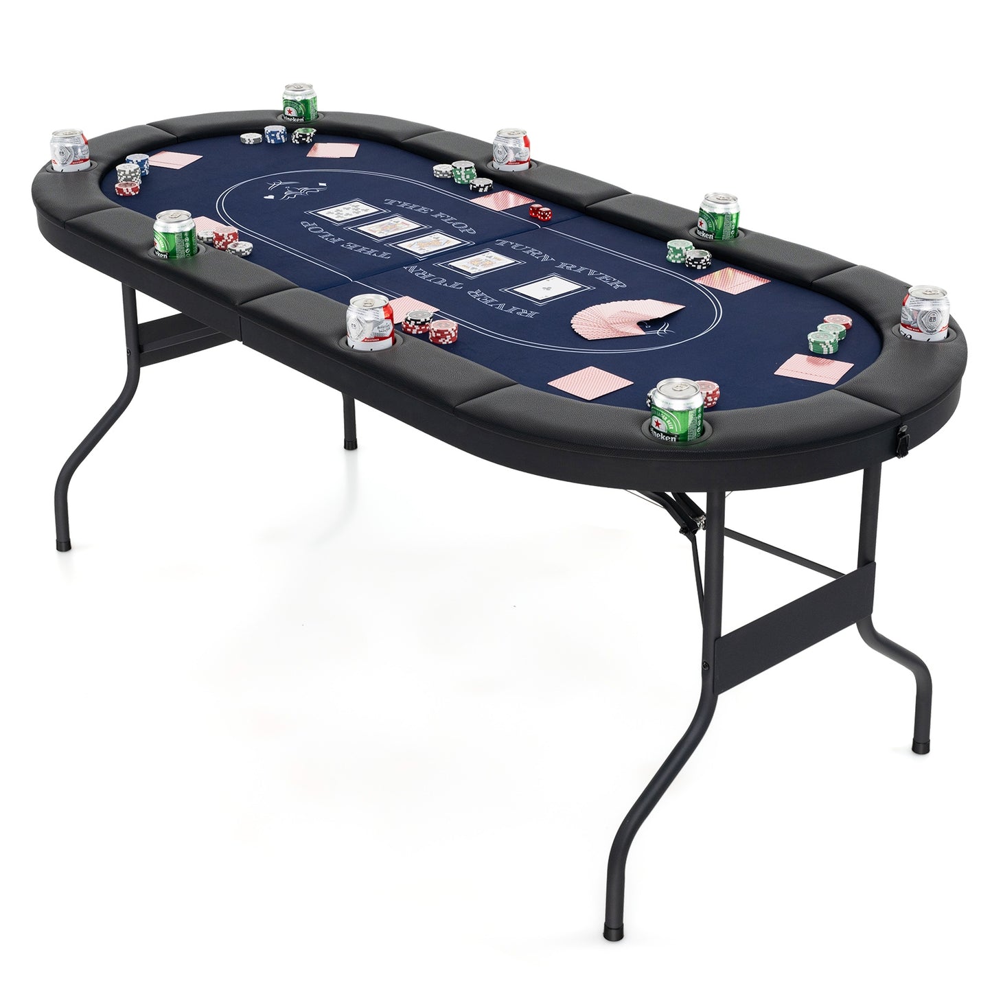 72 Inch Foldable Poker Table for 8 Players Portable Oval Card Board Game Table, Blue Game Room at Gallery Canada