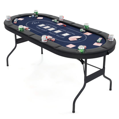 72 Inch Foldable Poker Table for 8 Players Portable Oval Card Board Game Table, Blue Game Room at Gallery Canada