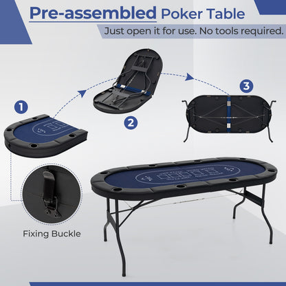 72 Inch Foldable Poker Table for 8 Players Portable Oval Card Board Game Table, Blue Game Room at Gallery Canada