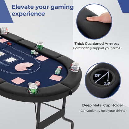 72 Inch Foldable Poker Table, 8 Player Portable Oval Card Game, Blue Game Room at Gallery Canada