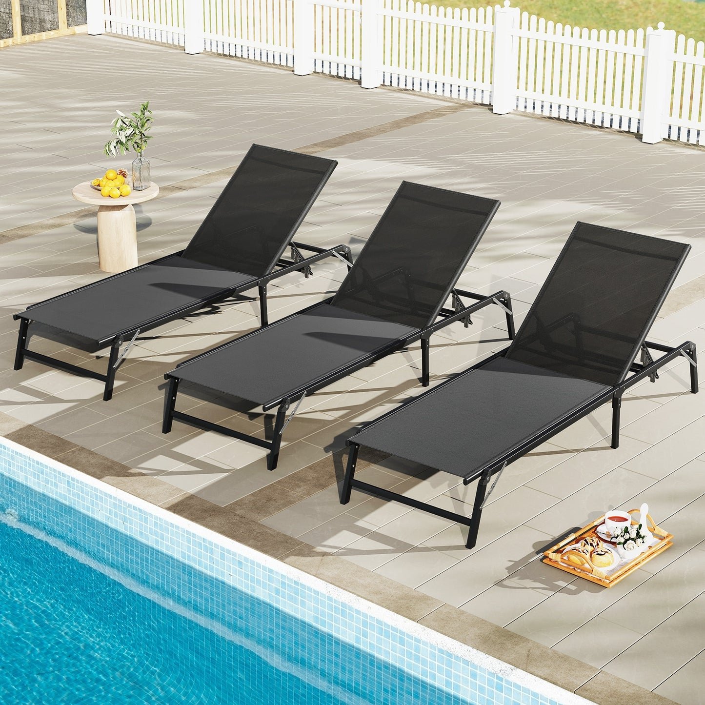 Chaise Lounge Chair Set of 2 Foldable Patio Lounge Chairs, Black Outdoor Chaise Lounges at Gallery Canada