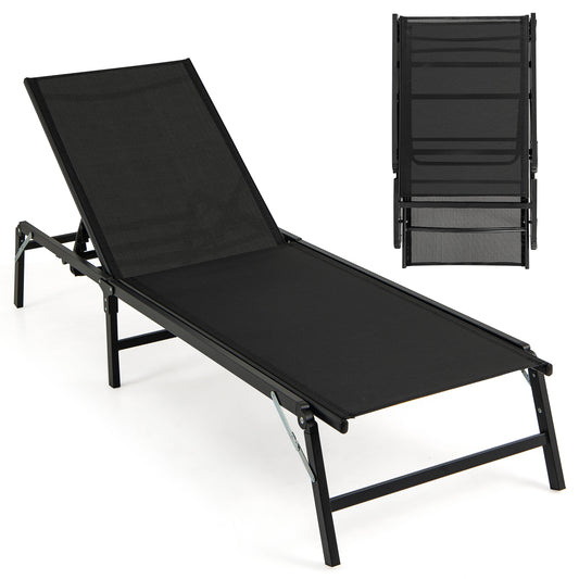 Chaise Lounge Chair Set of 2 Foldable Patio Lounge Chairs, Black Outdoor Chaise Lounges Black at Gallery Canada