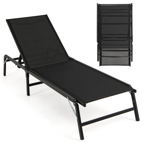Chaise Lounge Chair Set of 2 Foldable Patio Lounge Chairs, Black