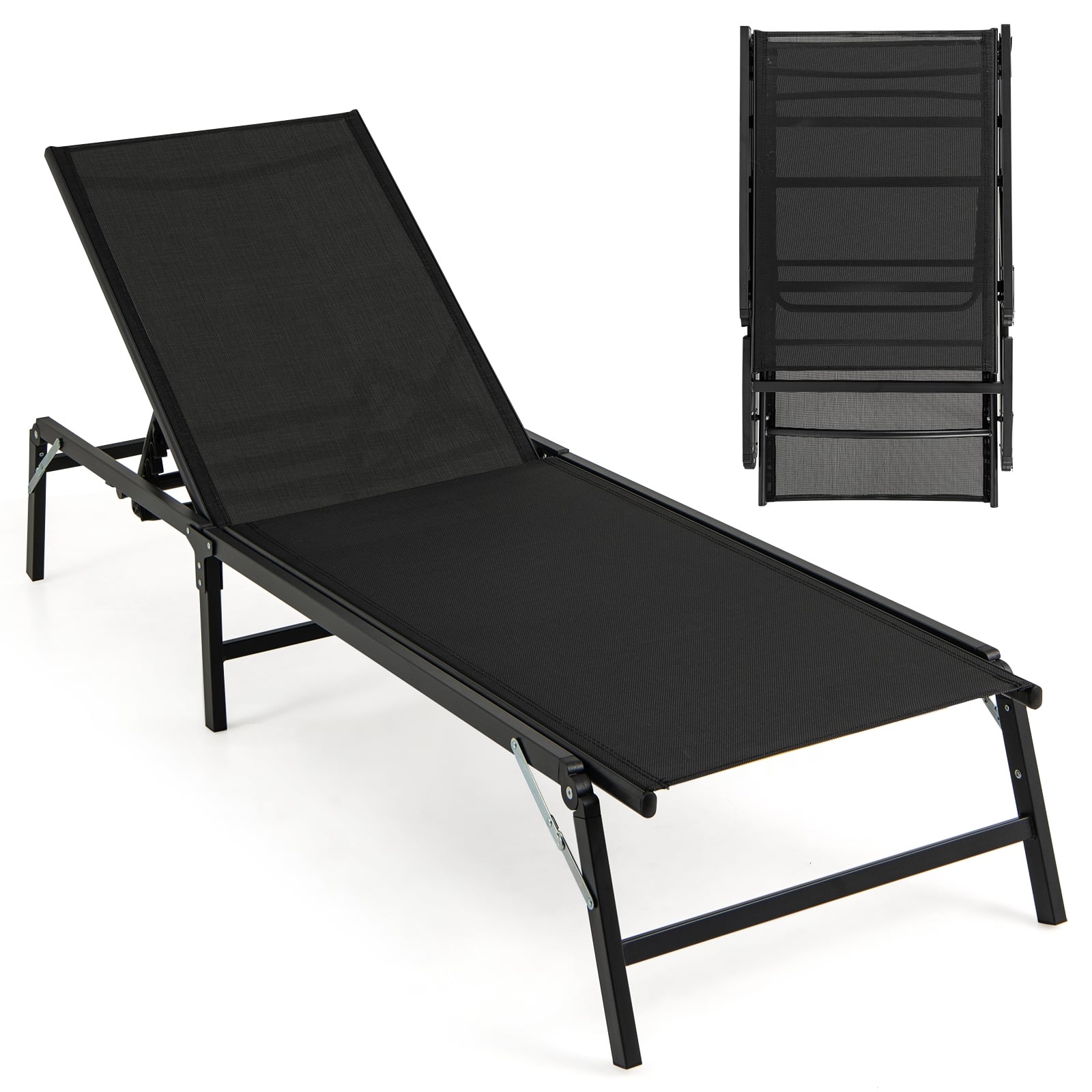 Foldable Patio Lounge Chair Set Of 2, Black Outdoor Chaise Lounges Black at Gallery Canada