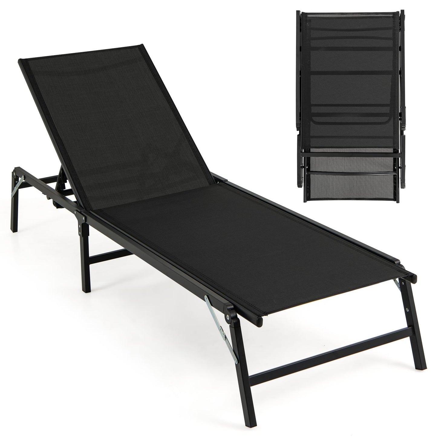 Foldable Patio Lounge Chair Set Of 2, Black Outdoor Chaise Lounges Black at Gallery Canada