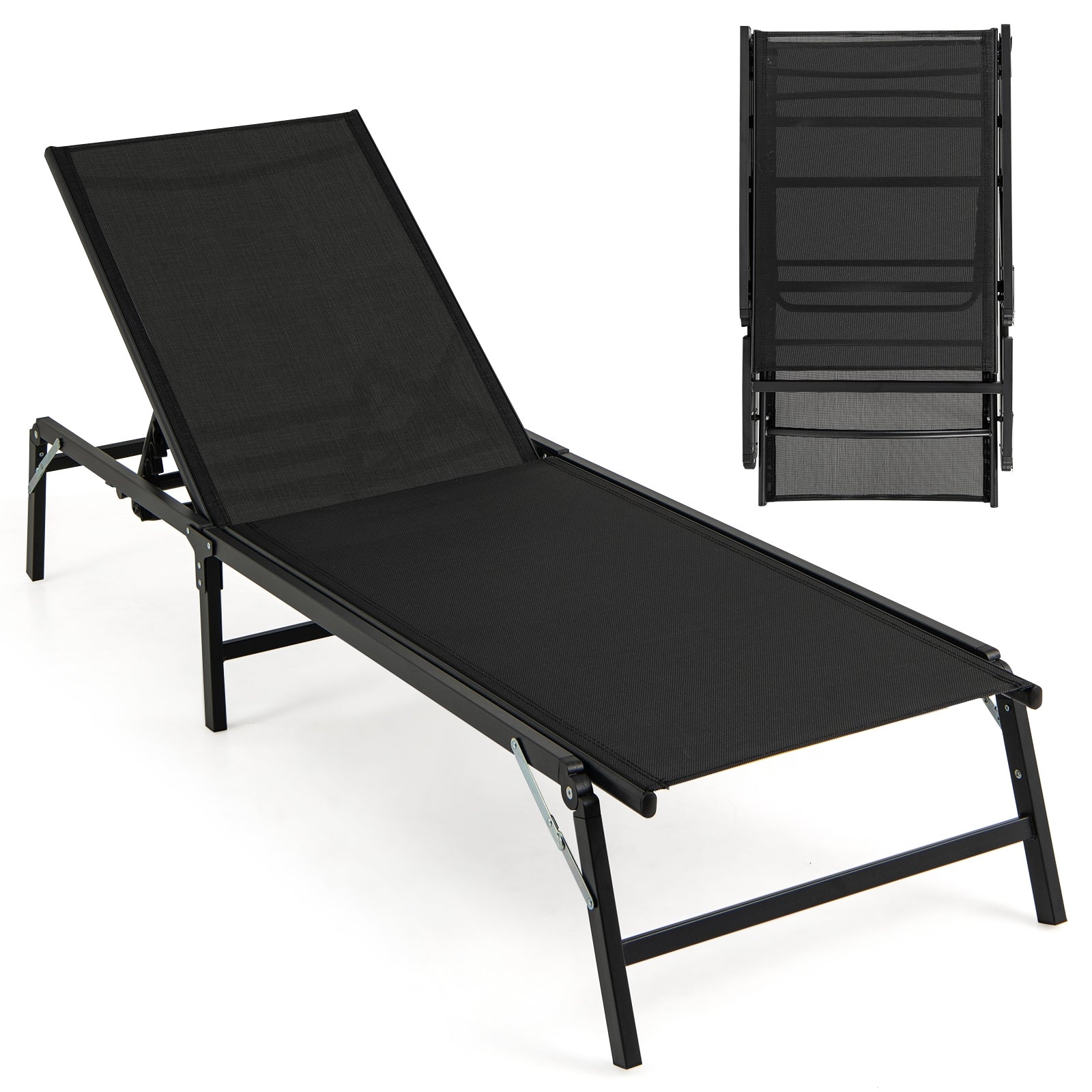 Chaise Lounge Chair Set of 2 Foldable Patio Lounge Chairs, Black Outdoor Chaise Lounges at Gallery Canada