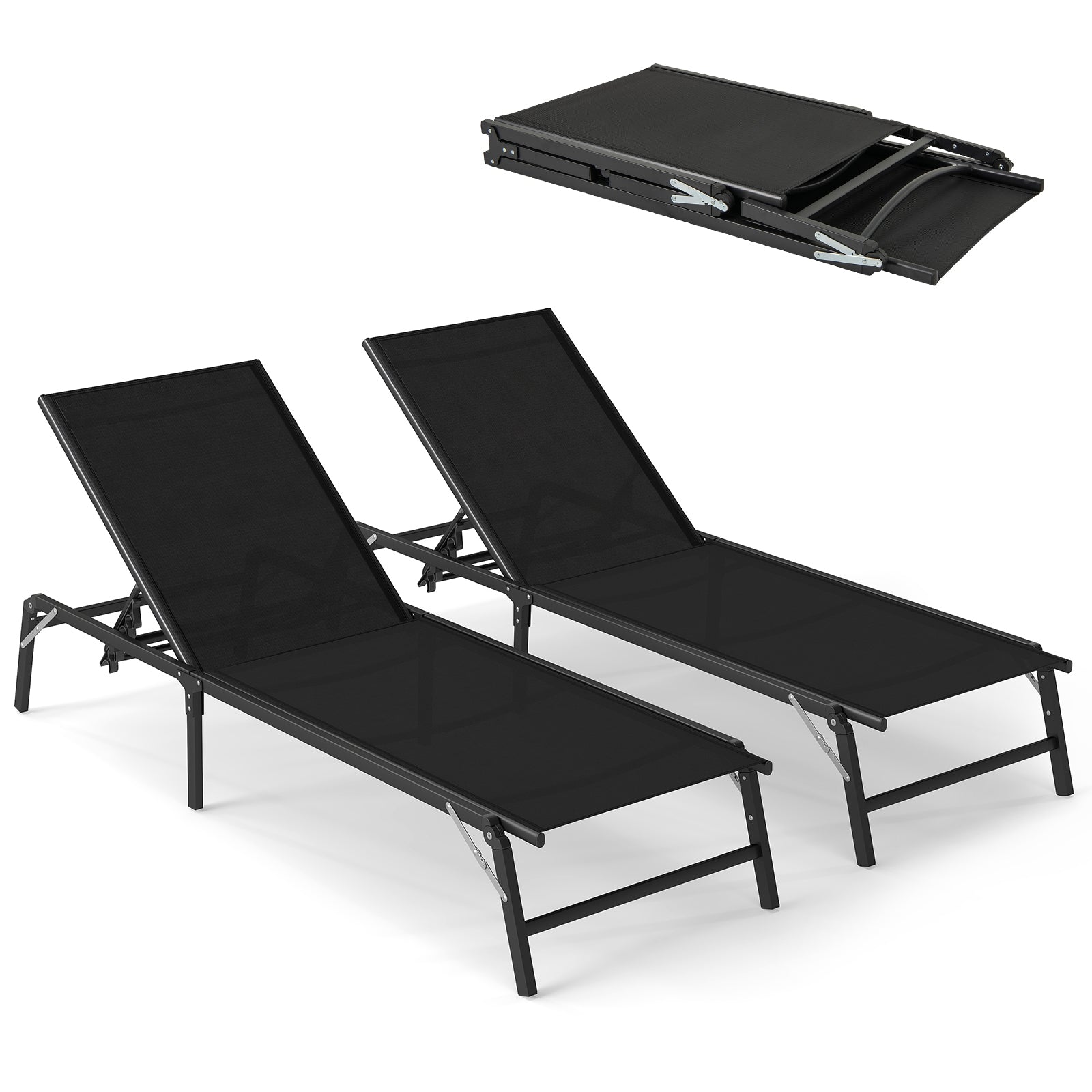 Chaise Lounge Chair Set of 2 Foldable Patio Lounge Chairs, Black Outdoor Chaise Lounges at Gallery Canada