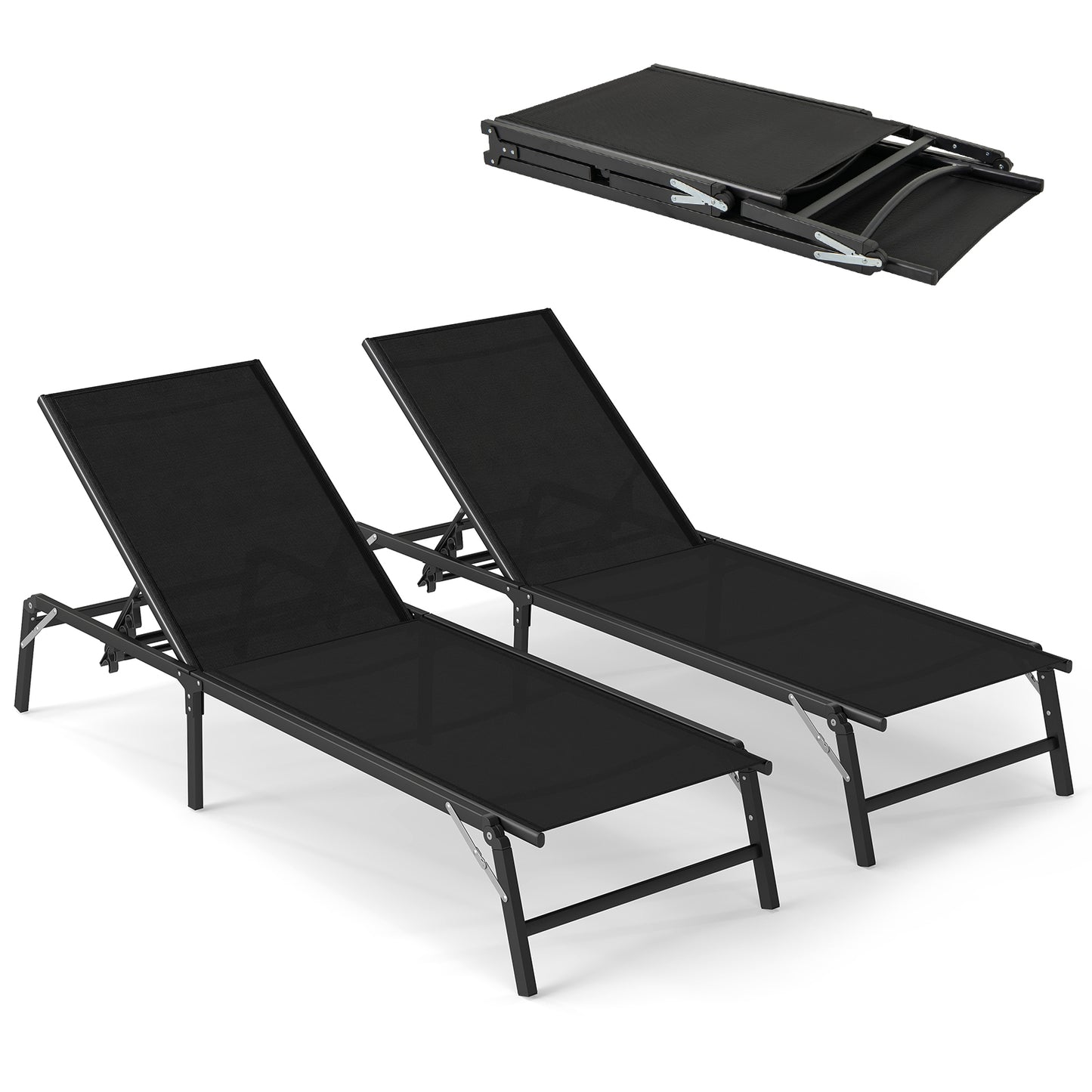 Chaise Lounge Chair Set of 2 Foldable Patio Lounge Chairs, Black Outdoor Chaise Lounges at Gallery Canada