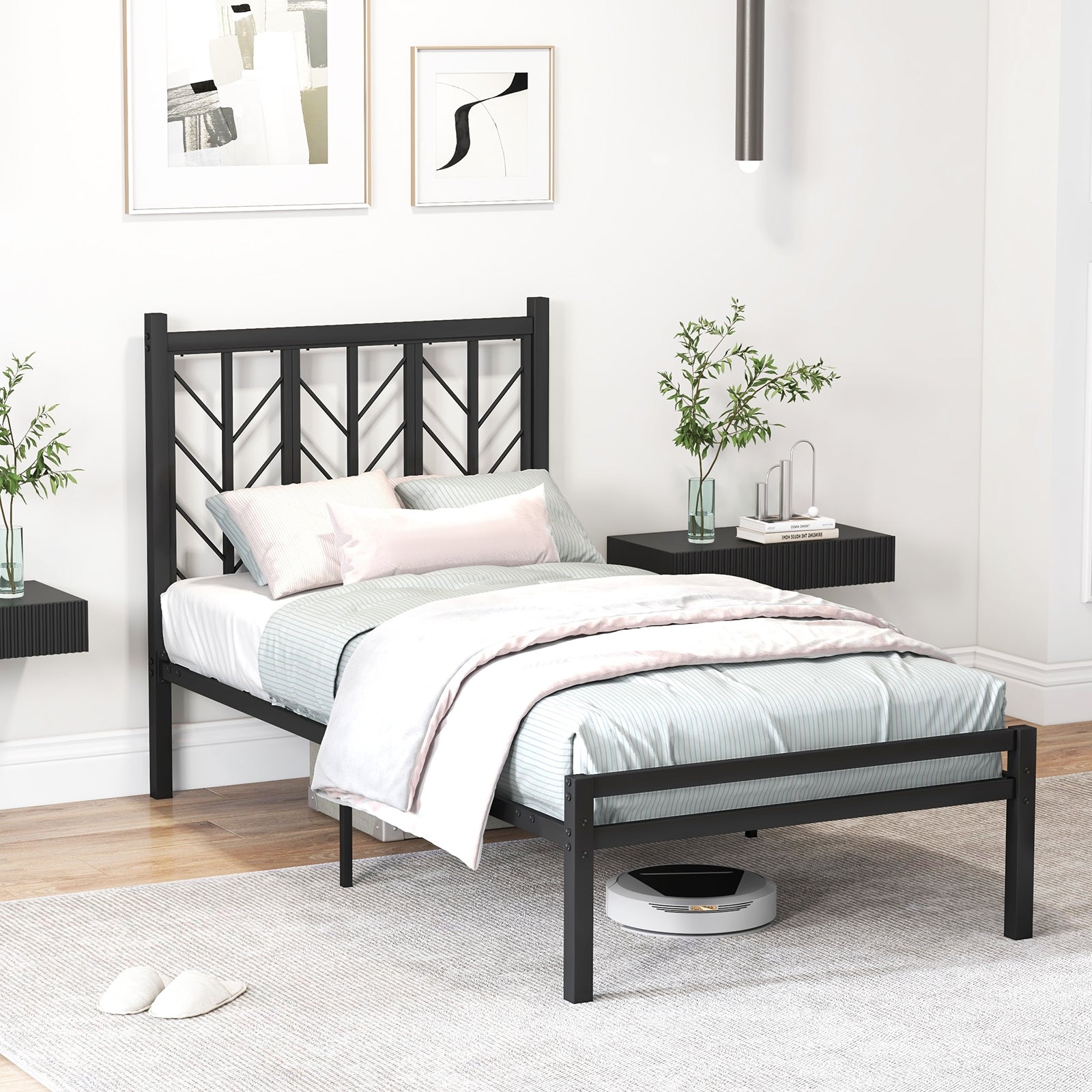 Twin Size Platform Bed with Headboard and Metal Frame-Twin Size, Black Simple Bed Frame at Gallery Canada