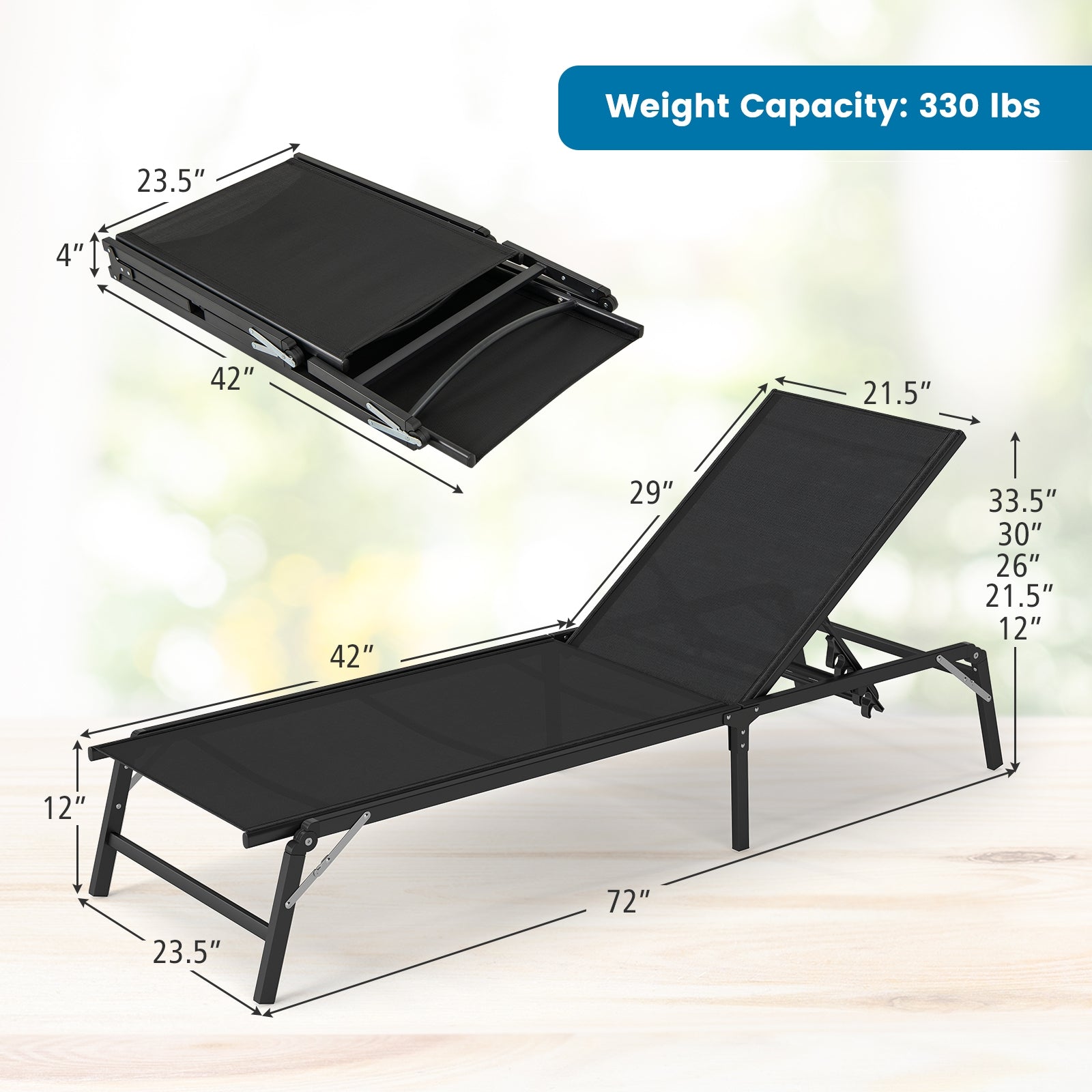 Chaise Lounge Chair Set of 2 Foldable Patio Lounge Chairs, Black Outdoor Chaise Lounges at Gallery Canada