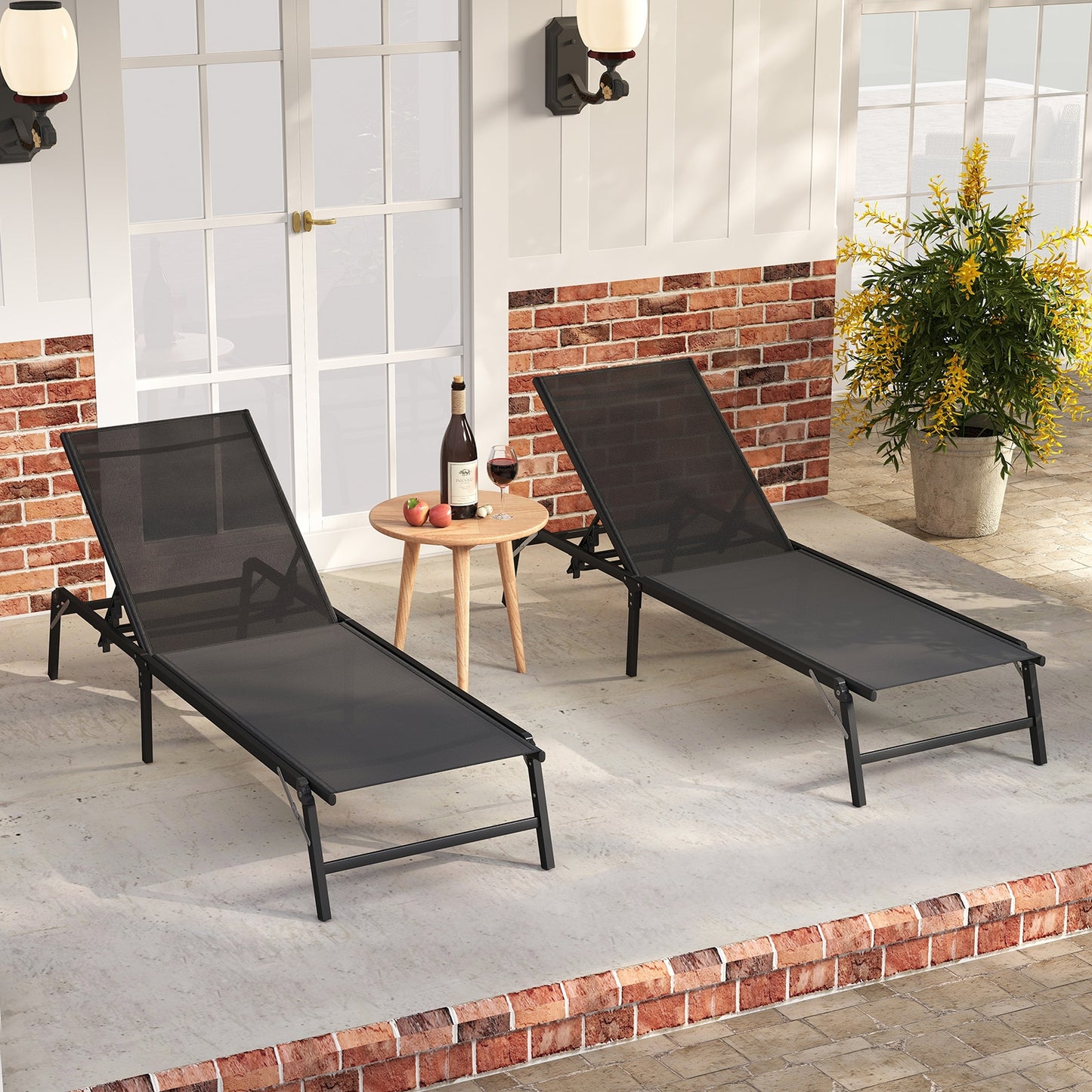 Chaise Lounge Chair Set of 2 Foldable Patio Lounge Chairs, Black Outdoor Chaise Lounges at Gallery Canada