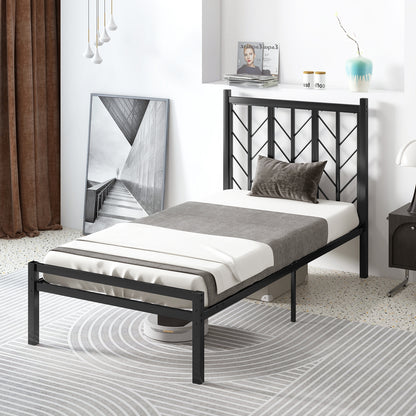 Twin Size Platform Bed with Headboard and Metal Frame-Twin Size, Black Simple Bed Frame at Gallery Canada