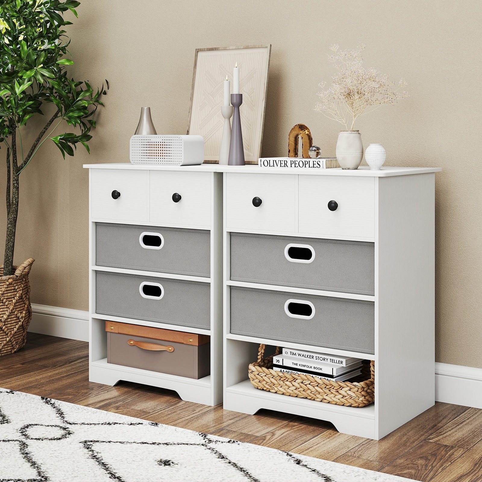 4-Drawer Dresser Modern Chest Storage Organizer with Open Shelves, White Cabinets & Chests at Gallery Canada