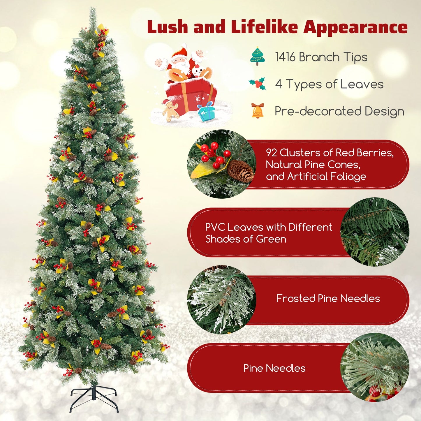 5/7.5/9 FT Pre-Lit Artificial Christmas Tree with 453/1096/1416 PVC and Pine Needles-XL, Green Christmas Tree at Gallery Canada