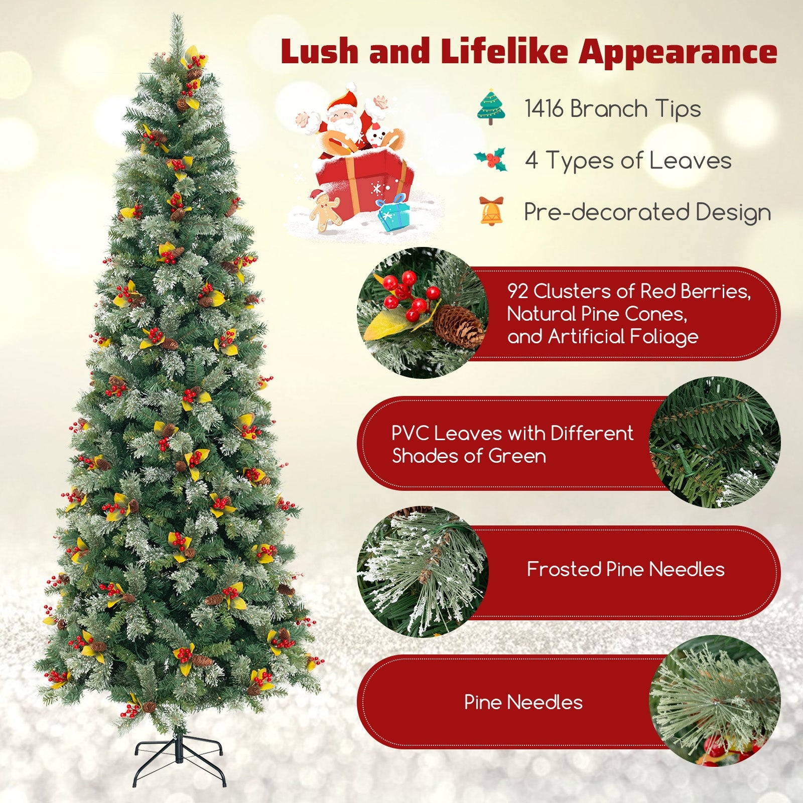 5/7.5/9 FT Pre-Lit Artificial Christmas Tree with 453/1096/1416 PVC and Pine Needles-XL, Green Christmas Tree at Gallery Canada