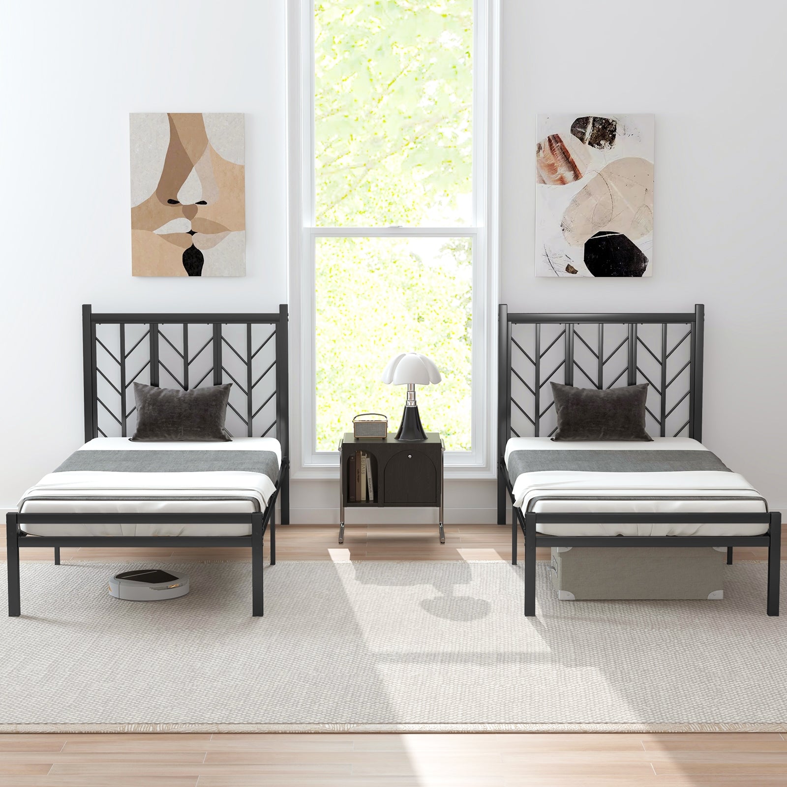 Twin Size Platform Bed with Headboard and Metal Frame-Twin Size, Black Simple Bed Frame at Gallery Canada