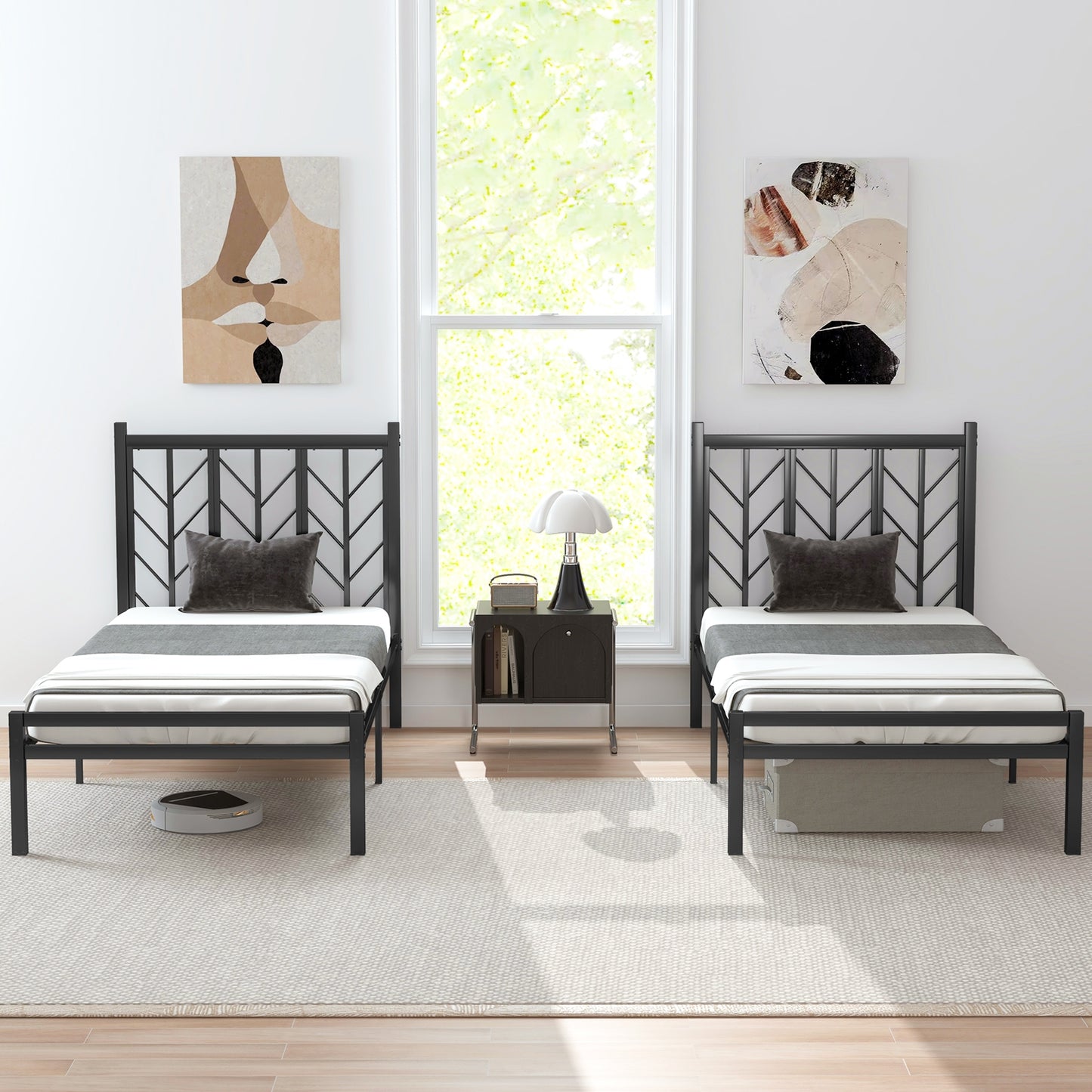 Twin Size Platform Bed with Headboard and Metal Frame-Twin Size, Black Simple Bed Frame at Gallery Canada