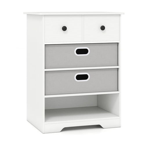 4-Drawer Dresser Modern Chest Storage Organizer with Open Shelves, White