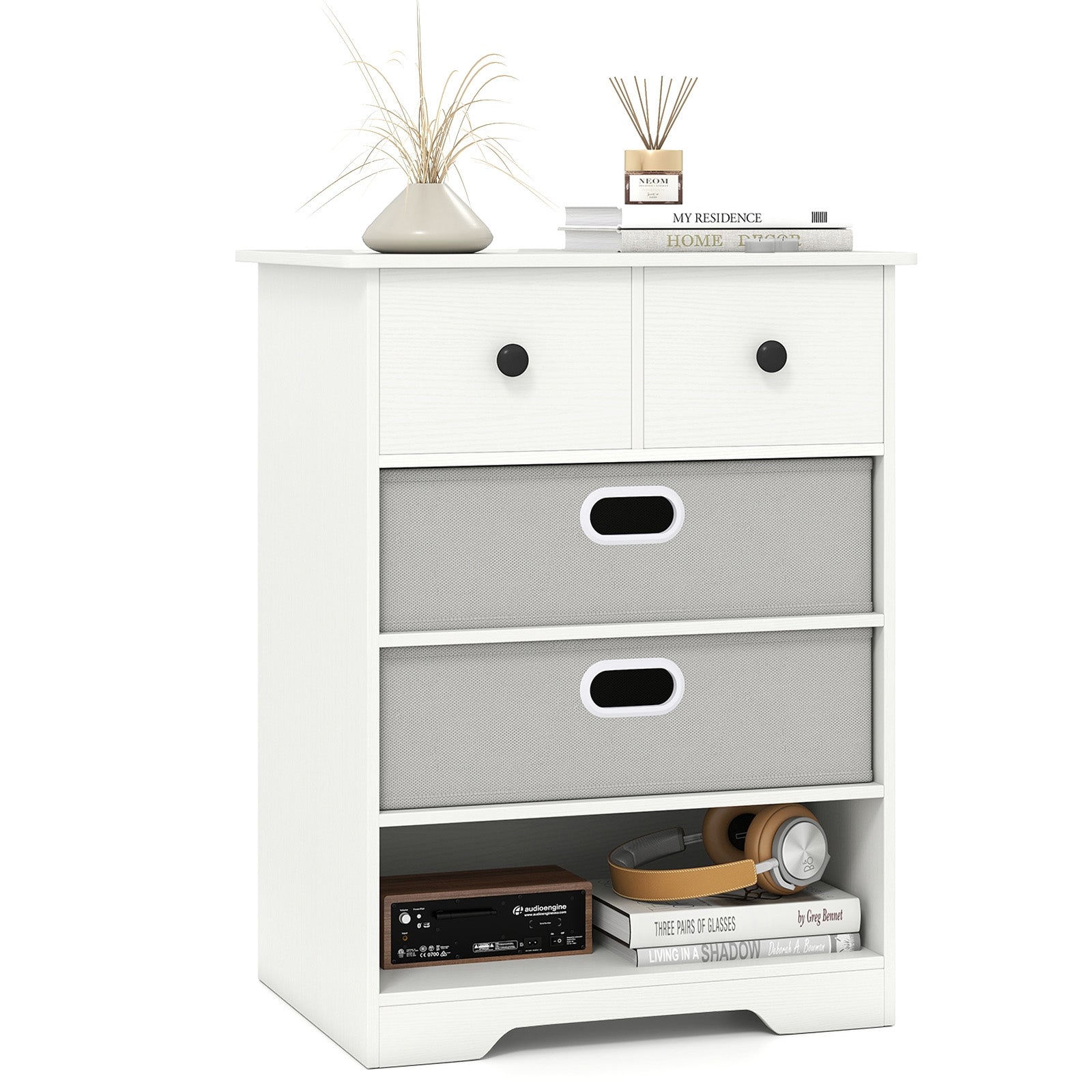 4-Drawer Dresser Modern Chest Storage Organizer with Open Shelves, White Cabinets & Chests at Gallery Canada