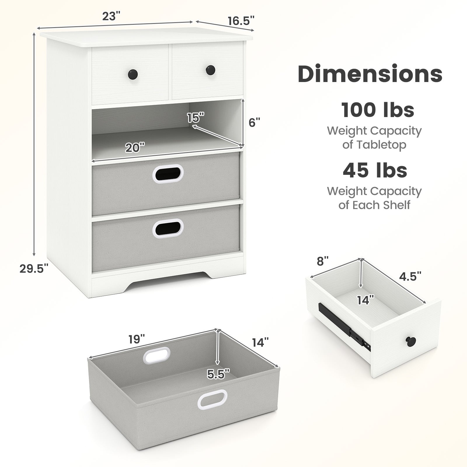 4-Drawer Dresser Modern Chest Storage Organizer with Open Shelves, White Cabinets & Chests at Gallery Canada